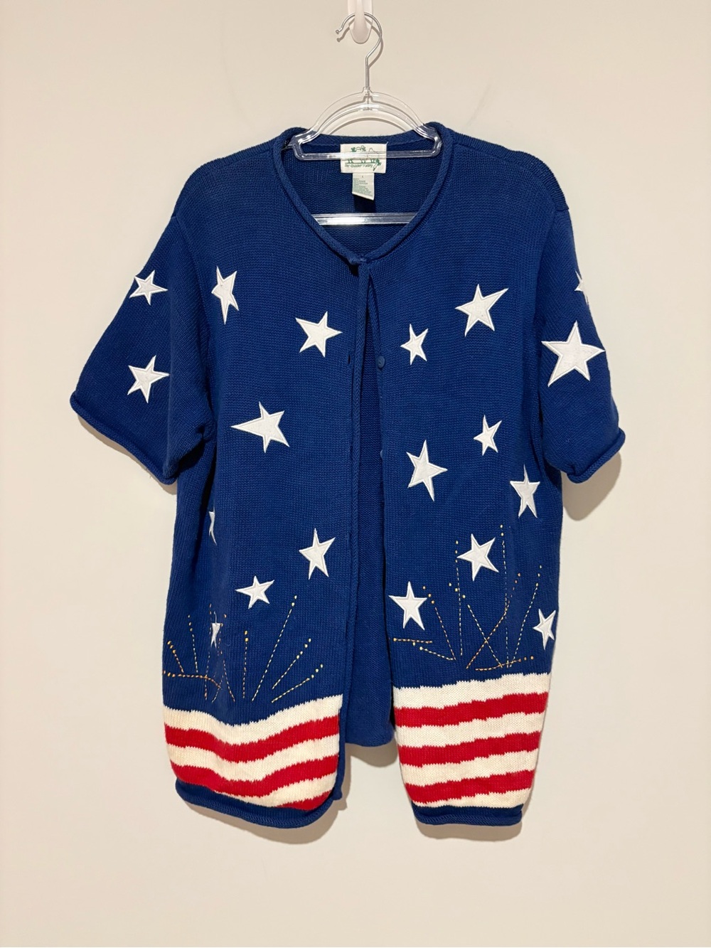 Quacker Factory Sweater Red USA Stars Flag America White Blue Womens Large